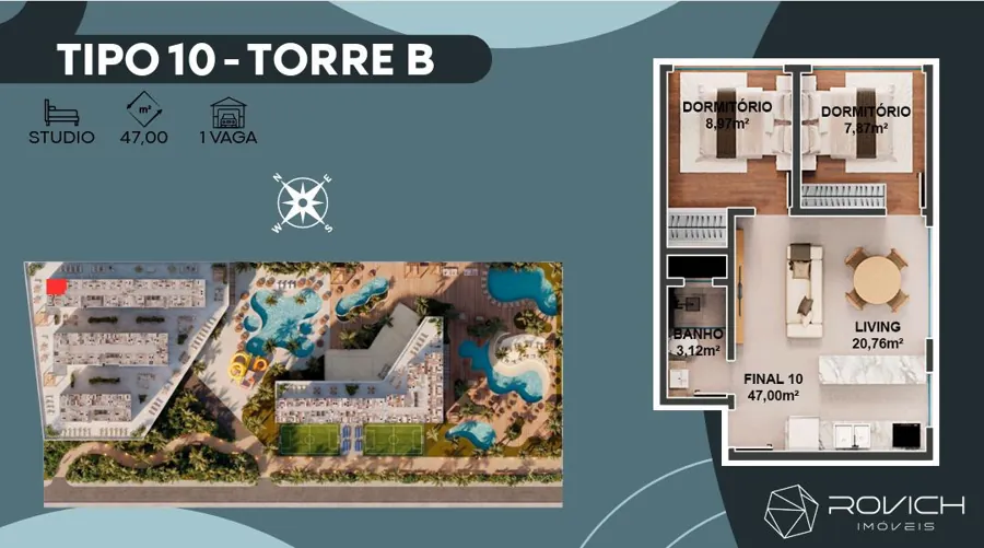 Tipo 10 · Torre B · studio · 47 m²