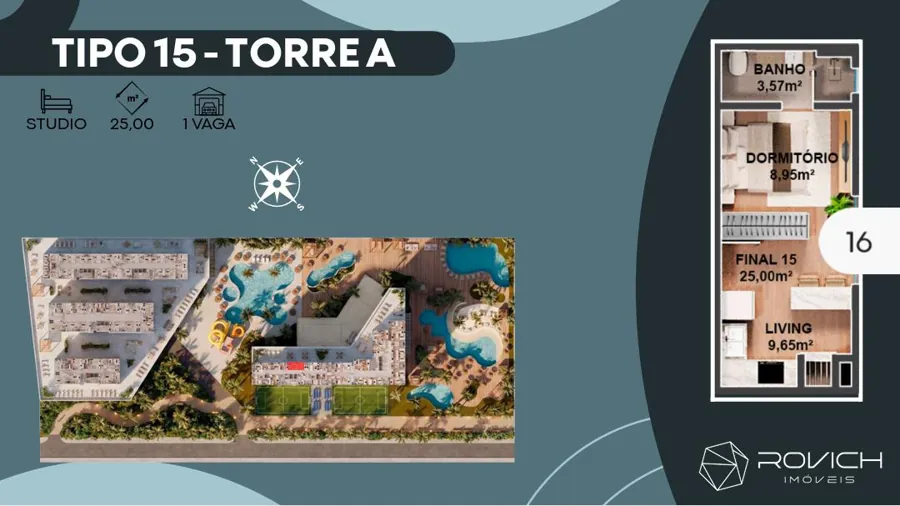 Tipo 15 · Torre A · studio · 25 m²