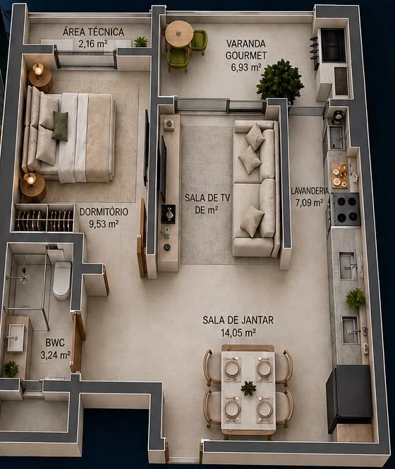 Unidade 2605 · 26º andar · 43 m² · um andar abaixo da cobertura